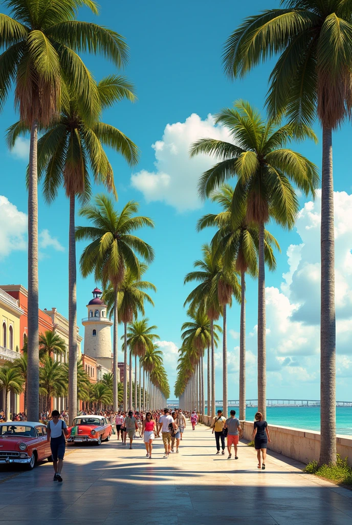 Malecon with abundant Cuban royal palms 