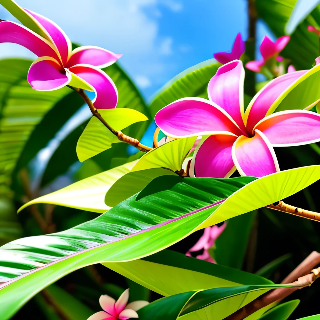there are many flowers that are blooming on the tree, blooming tropical flowers, plumeria, beautiful tropical flowers, tropical flowers, tropical flower plants, incredibly beautiful, large exotic flowers, beautiful gorgeous, beautiful flower, kauai springtime, beautiful flowers, amazing beauty, stunningly beautiful, gorgeous beautiful, unbelievably beautiful, pretty flowers, colorful tropical plants, stunning beauty, extremely beautiful