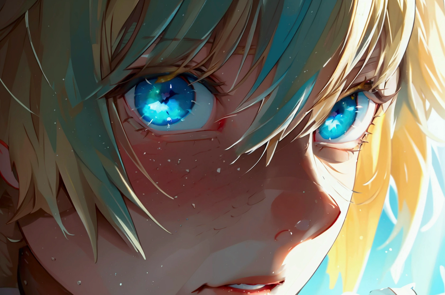 2eyes,blue eyes,eyes closeup,detailed eyes,blonde bangs,boruto's eyes closeup,very close