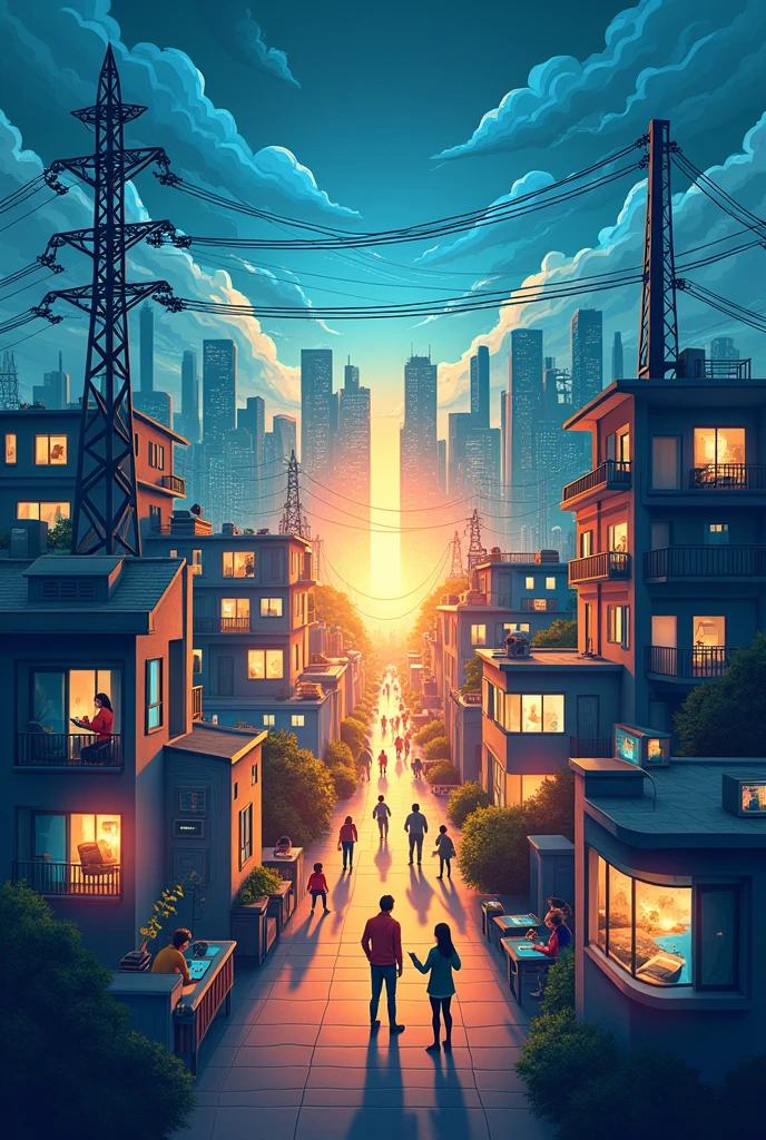 Make a image that describing how electricity needed in our daily life