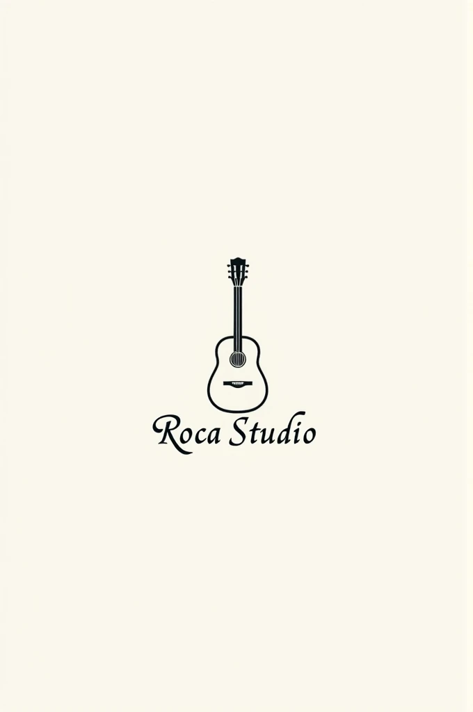 Logo for a minimalist music studio with a guitar and the name in elegant letters "Roca studio"