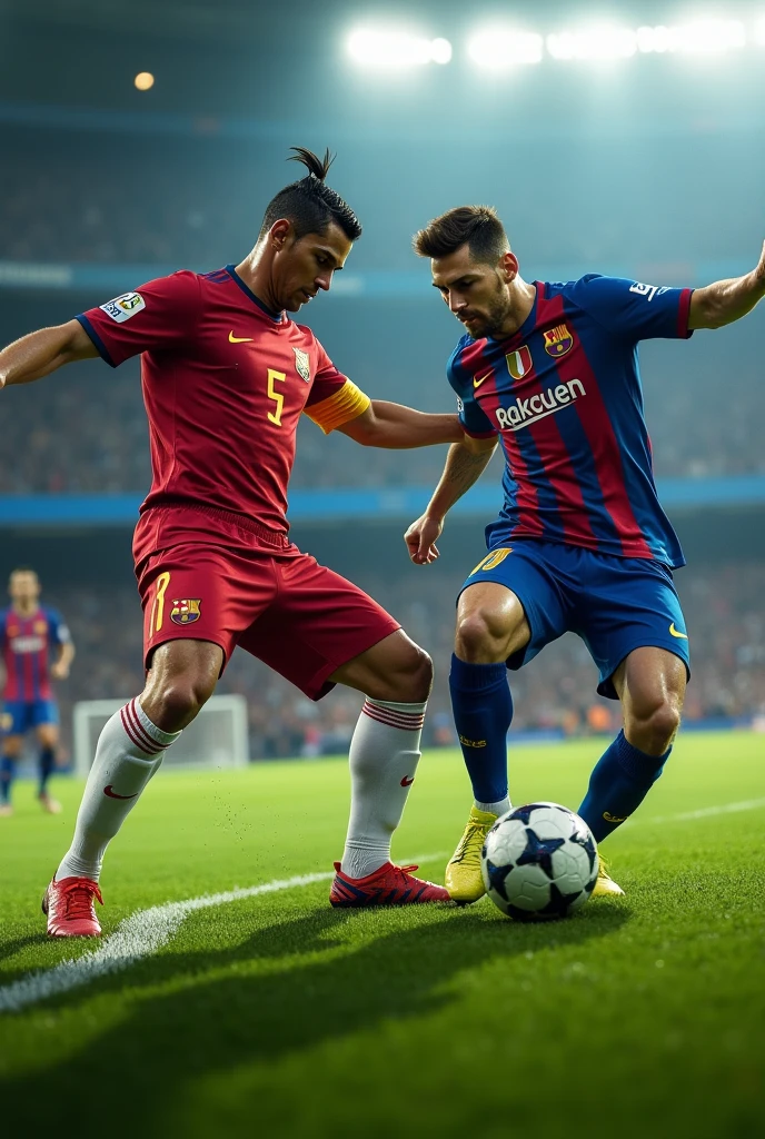 Cristiano Ronaldo kicking Messi