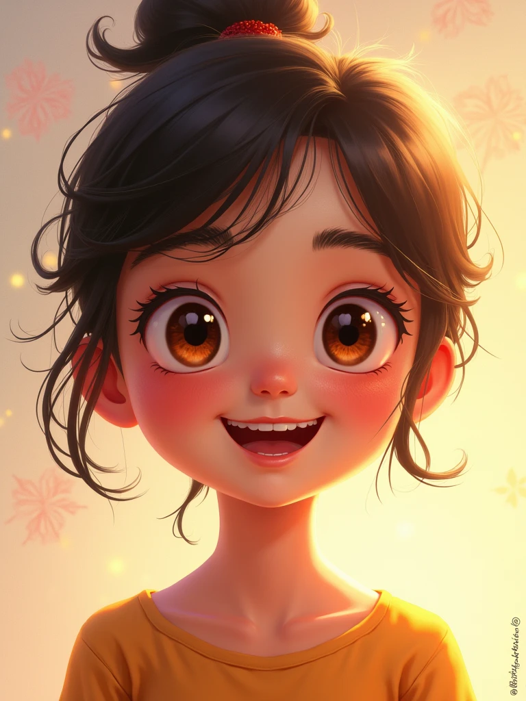 Luna, an girl, with brown eyes and a huge smile