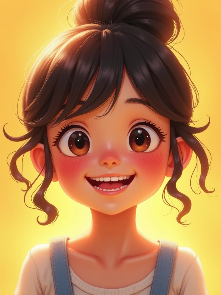 Luna, an girl, with brown eyes and a huge smile