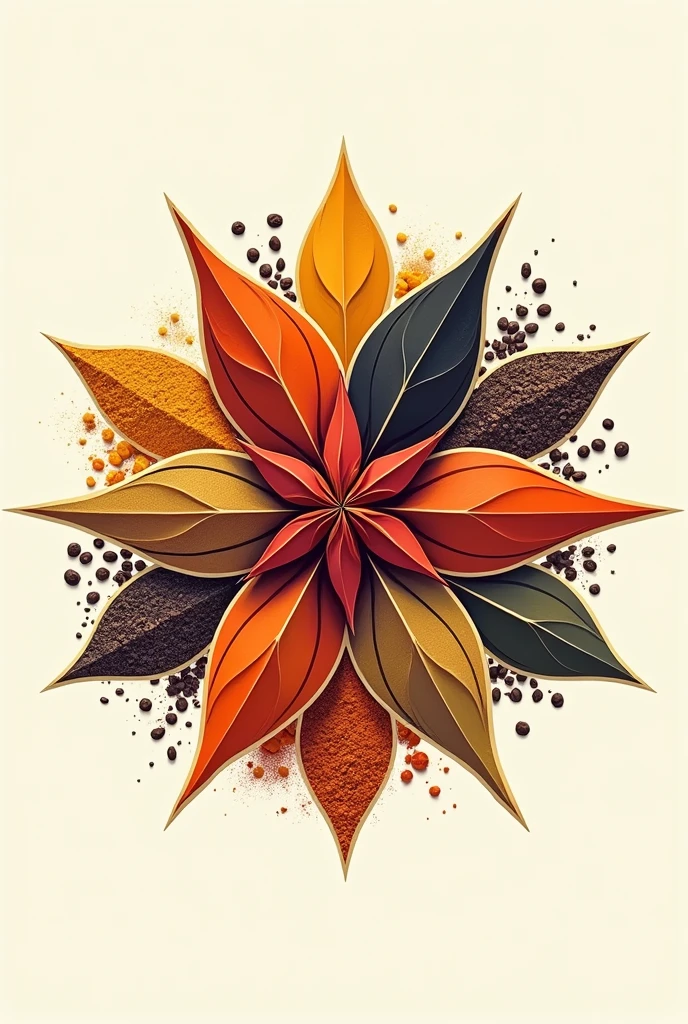 Make a trademark logo for a spice brand including all the raw and grinded spices