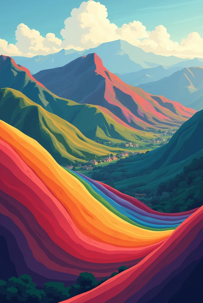 Vector style illustration of 7 color mountain, Cusco Peru