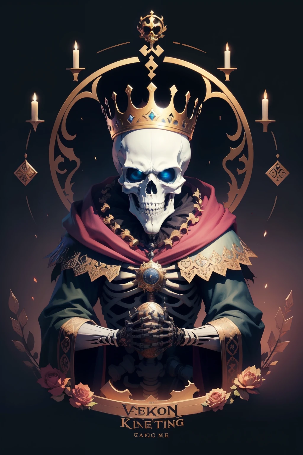 Skeleton King,King calendar,play vediogames,hold ps5 control,a highly detailed, vibrant colors