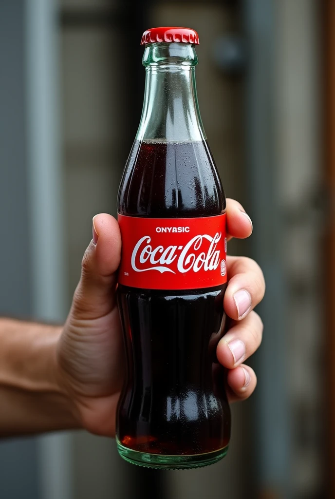 generate a image woth a hand holding a coco cola bottle