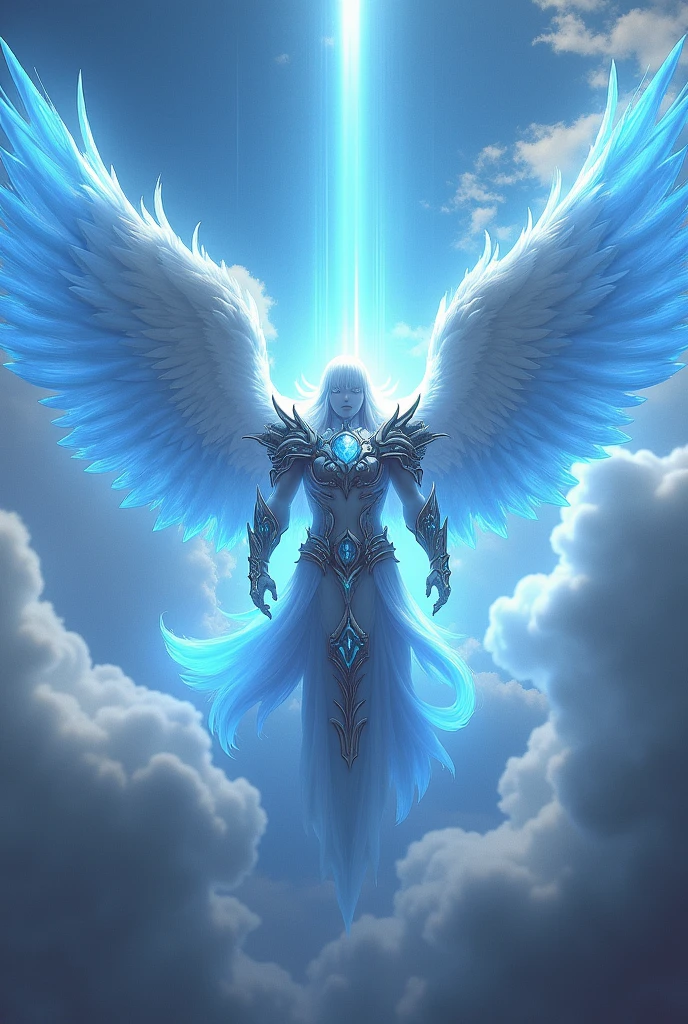 Angel with armor and 4 wings with a blue aura