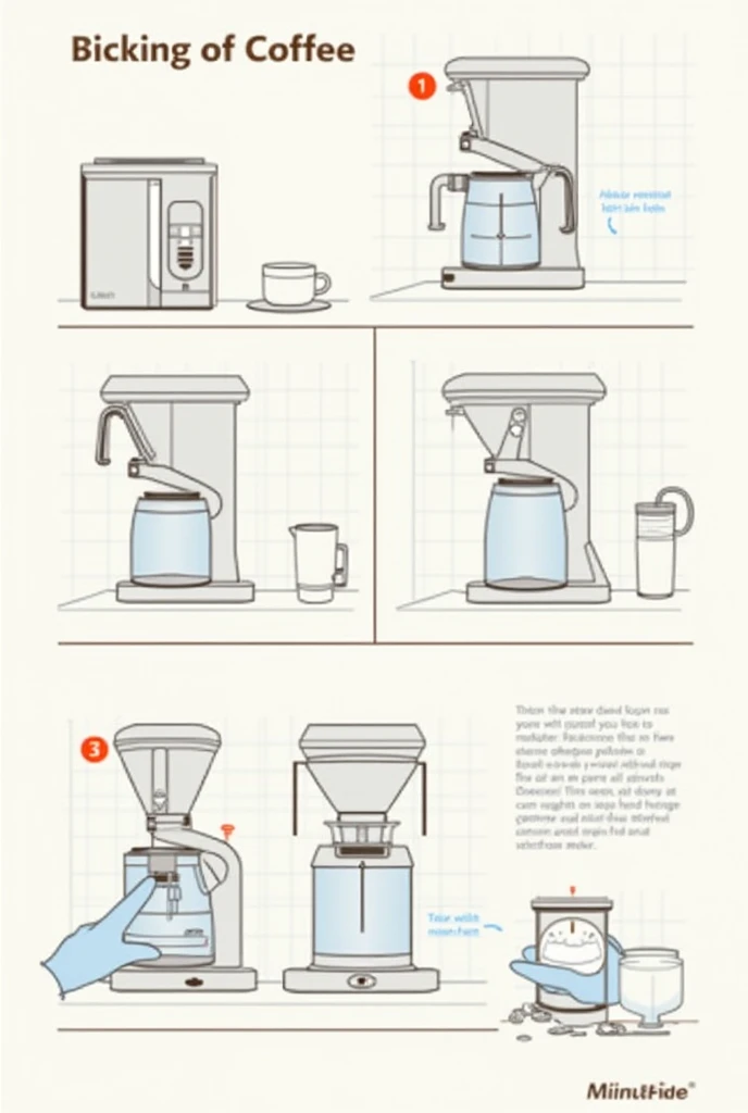 


    Display:
        Step 1: Fill the tank with water.
        Step 2: Place a filter in the basket.
        Step 3: Add ground coffee to the filter.
        Step 4: Turn on the coffee maker.