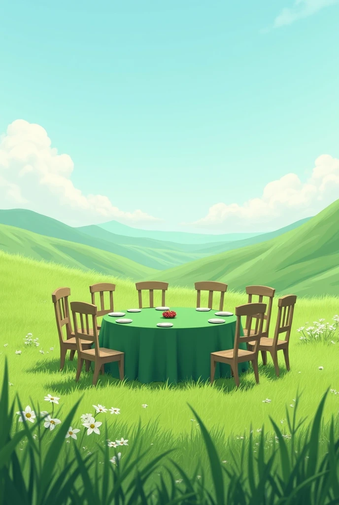 green tablecloth round table grassland