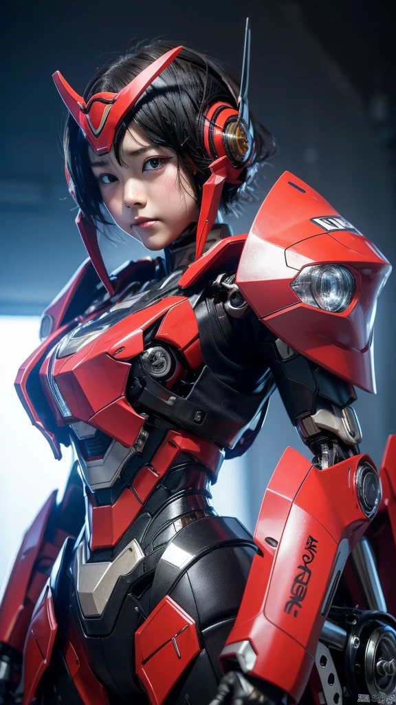 最high quality非常に詳細, Advanced Details, high quality, 最high quality, High resolution, 1080P, hard disk, beautiful,(War Machine),(headgear),See the big picture,beautifulサイボーグ女性,Mecha Cyborg Girl,BATTLE MODE,Mecha Body Girl　8k 　Elementary school girl　Sweaty face　cute　short hair　boyish　Steam coming from the head　My hair is wet with sweat　Black hair front view　((Steam from the head))