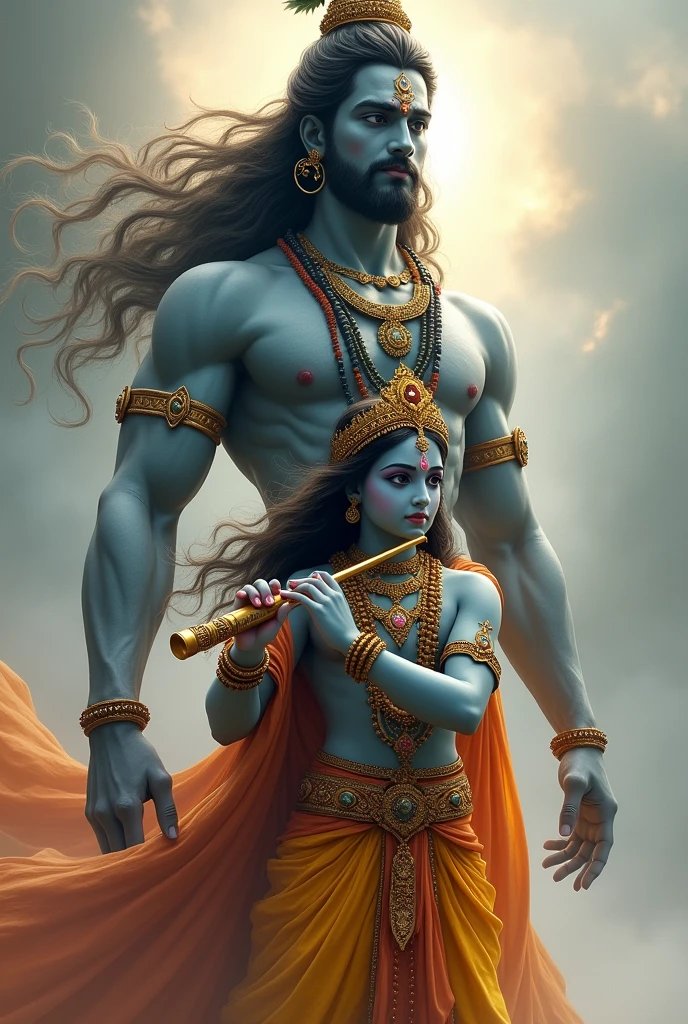 Mahadev standing behind Shri Krishna 