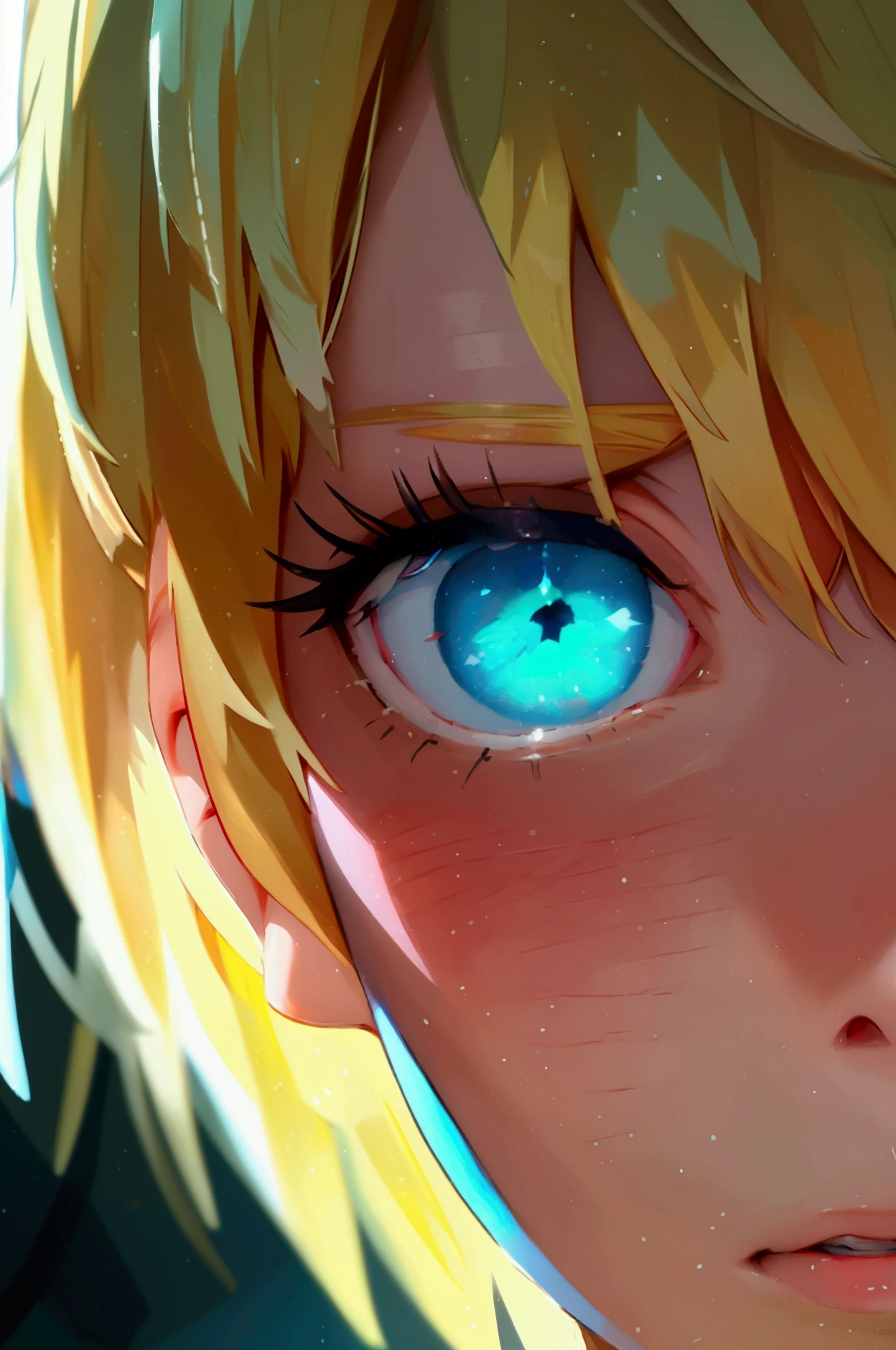 2eyes,blue eyes,eyes closeup,detailed eyes,blonde bangs,boruto's eyes closeup,very close