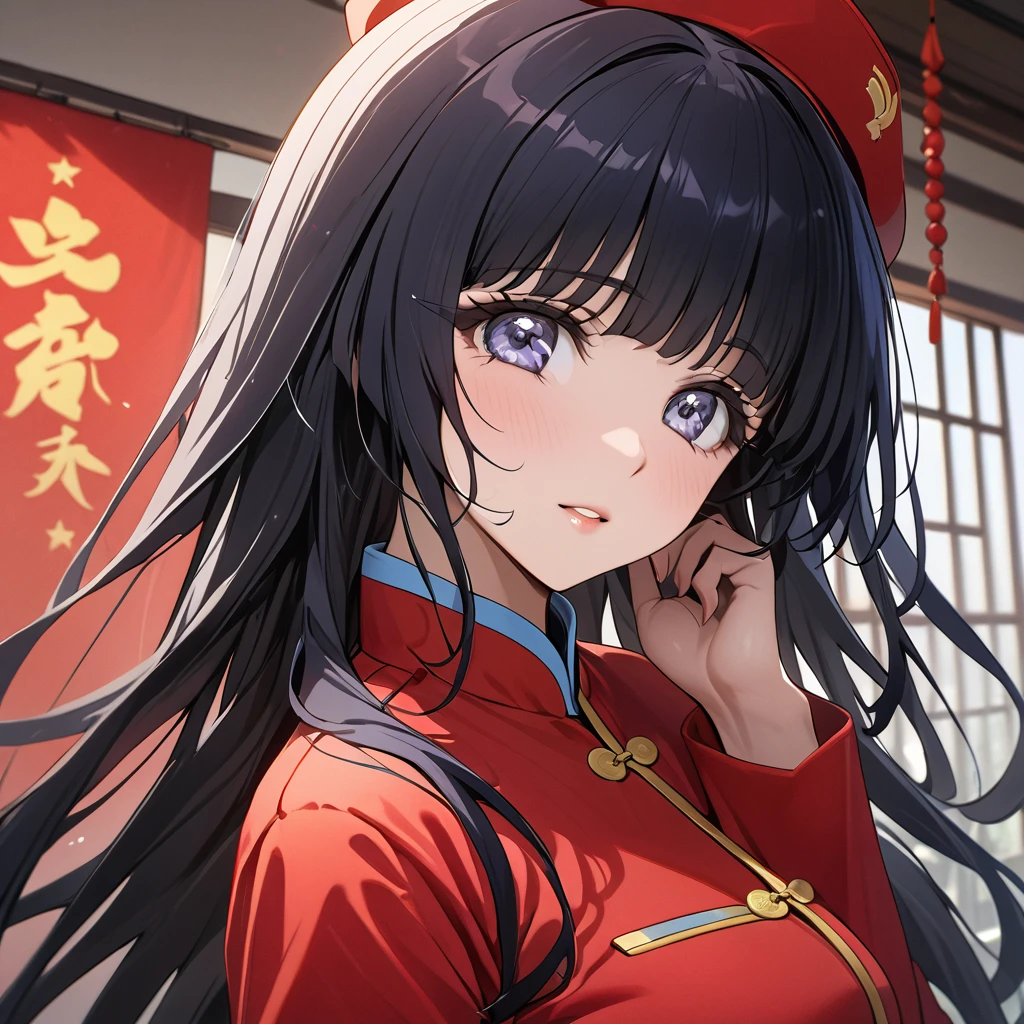 ((Highest quality)), ((masterpiece)), (detailed), (Perfect Face)、The woman is Reika Aoki with semi-long hair、The woman is wearing a Mao suit in China and is a member of the Chinese Communist Party.