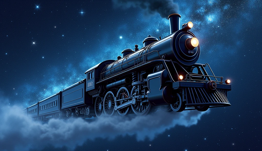 Night Sky、Star of the sky、Flying steam locomotive、Galaxy Express 999,Side view、A work with a starry sky as the main focus