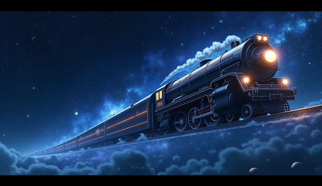Night Sky、Star of the sky、Flying steam locomotive、Galaxy Express 999,Side view、A work with a starry sky as the main focus