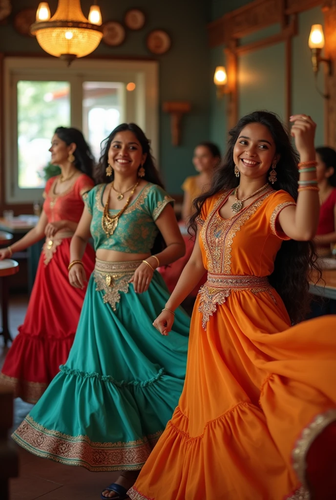 In Teej festival girls dancing photo on 1990's Cafe and restaurant background