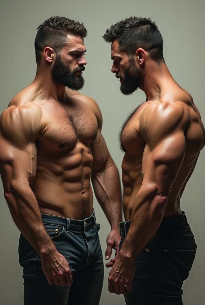 2 man with a marked abdomen