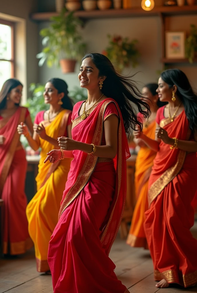 In Teej festival girls wearing sari and dancing photo on 1990's Cafe and restaurant