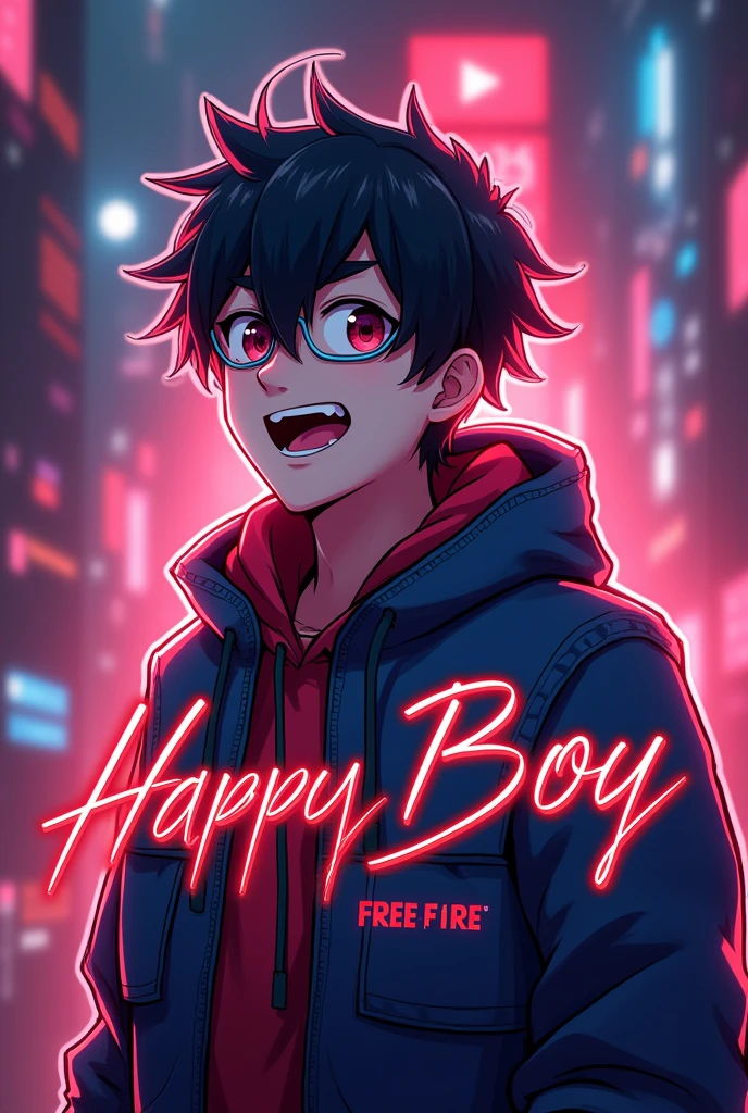 This is a gaming banner that features the name DU happy boy in a futuristic font and a Neo black colour. And boy anime avtar, the logo also has a stylized controlled icon and a free fire play button in the background. The logo is designed to be attractive and eye-catching and to appeal to gaming enthusiast and youtube viewers. I hope you like it 