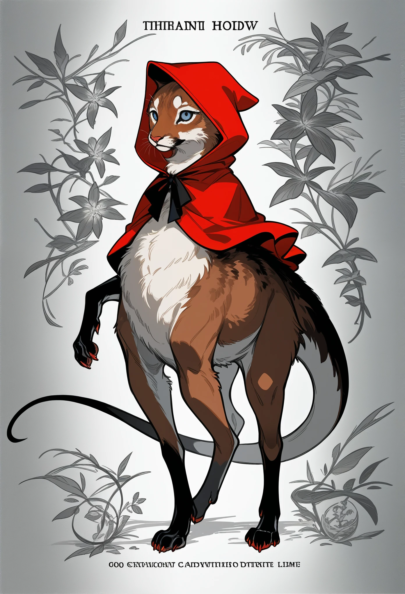 rating_safe, score_9, score_8_up, score_7_up, score_6_up, score_5_up, score_4_up, hires, source_furry, postcard design, story of Little Red Riding Hood, flat Design, vector illustrations, graphic illustration, detailed 2d illustration, flat illustration, digital illustration, digital artwork,