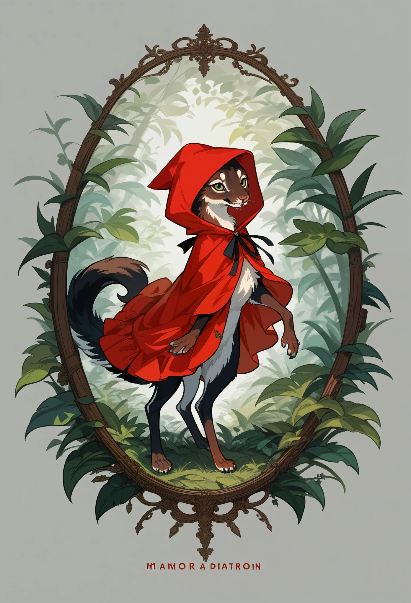 rating_safe, score_9, score_8_up, score_7_up, score_6_up, score_5_up, score_4_up, hires, source_furry, postcard design, story of Little Red Riding Hood, flat Design, vector illustrations, graphic illustration, detailed 2d illustration, flat illustration, digital illustration, digital artwork,