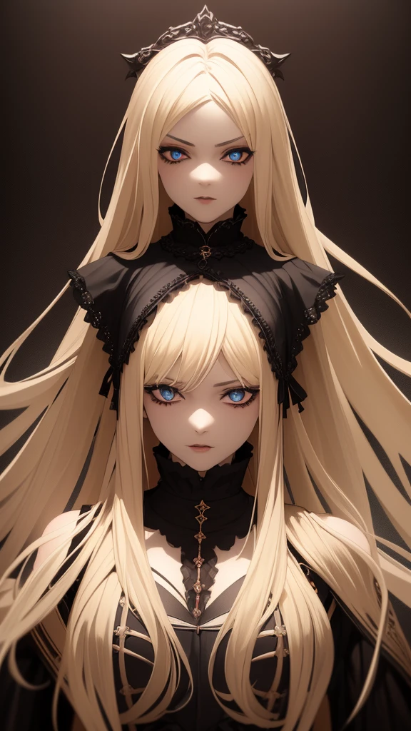 a beautiful gothic vampire girl with long golden blonde hair, striking blue eyes, wearing an elegant black and red gothic ta dress, delicate facial features, sensual and alluring expression, dark mysterious atmosphere, dark fantasy, dramatic dramatic lighting, cinematic composition, highly detailed, hyper realistic, 8k, masterpiece,NTR