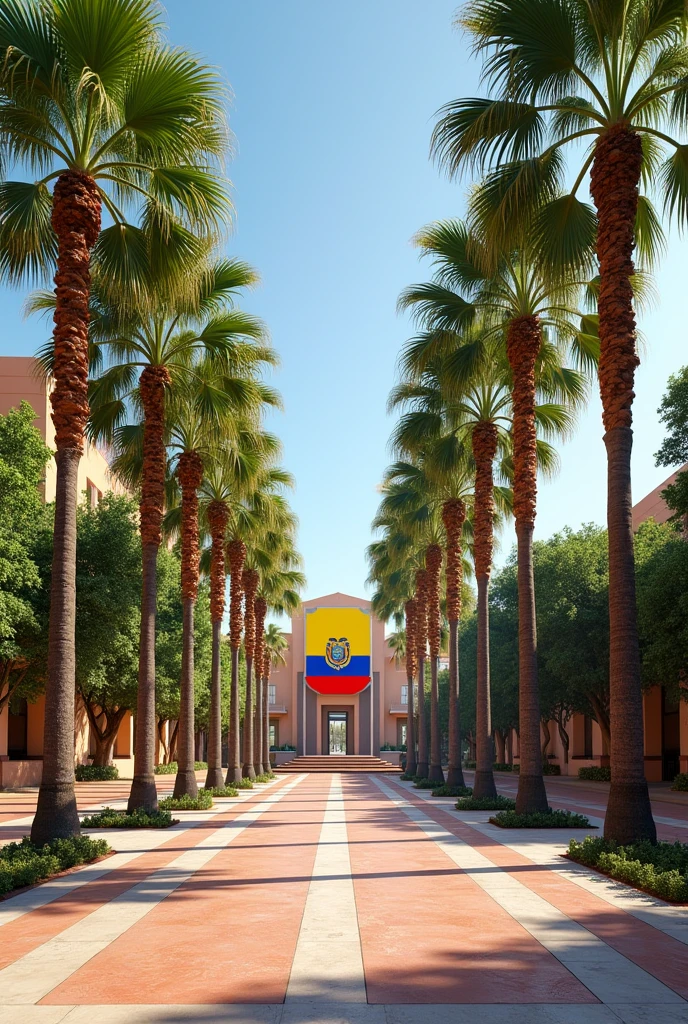 Design a plaza with Cuban palm trees in honor of the Ecuadorian flag
