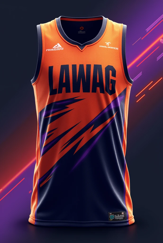 Create a basketball jersey layout front and back, the design is base on Phoenix suns, the team name is LAWAG