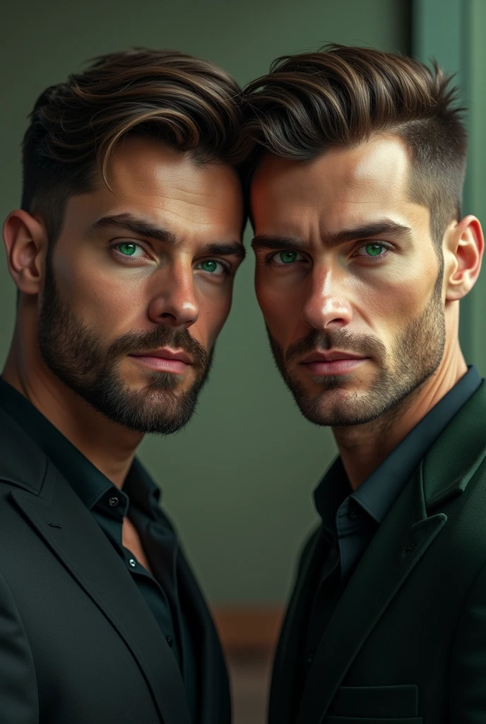 2 man with green eyes tall height without beard