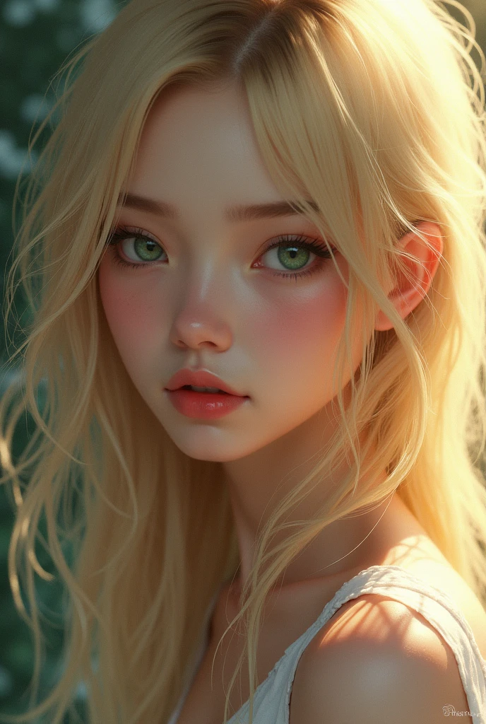 A woman with blonde hair and green eyes similar to Akane Inui from Tokyo Revengers.