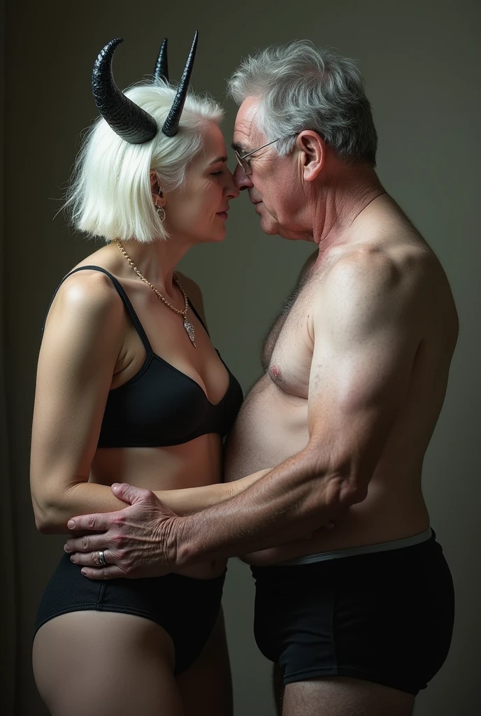 A BRAND NEW DEMON, white, with demon horns, BLACK TIGHT SHORTS, HAVING SEX WITH HIS OWN 90-YEAR-OLD GRANDMA