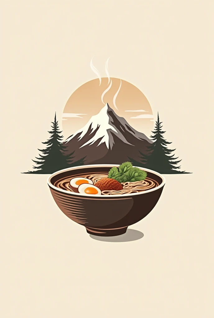 Generate an aesthetic classic combination logo of coffee , ramel bowl and mountain