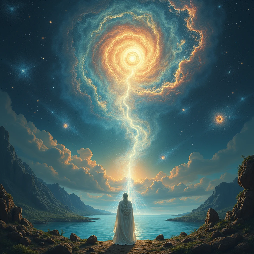 genesis , stars , galaxies , outer space, light Beginning of creation , Water , officer , sun , land , birds , rain