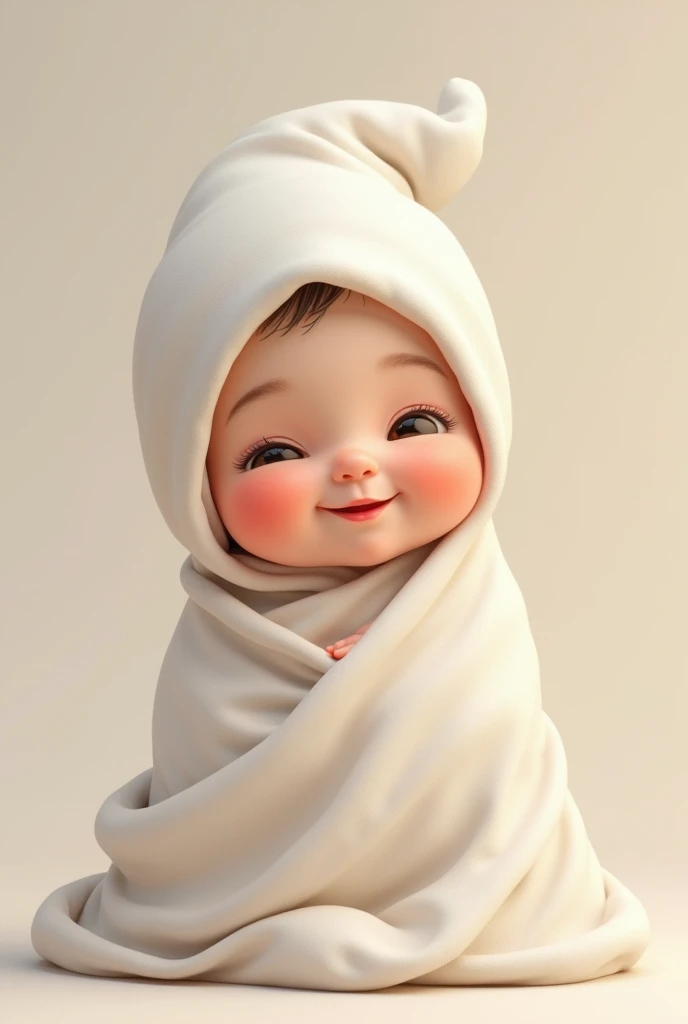 Make a cute white muslim baby wearing a Muslim hat and smilely face
