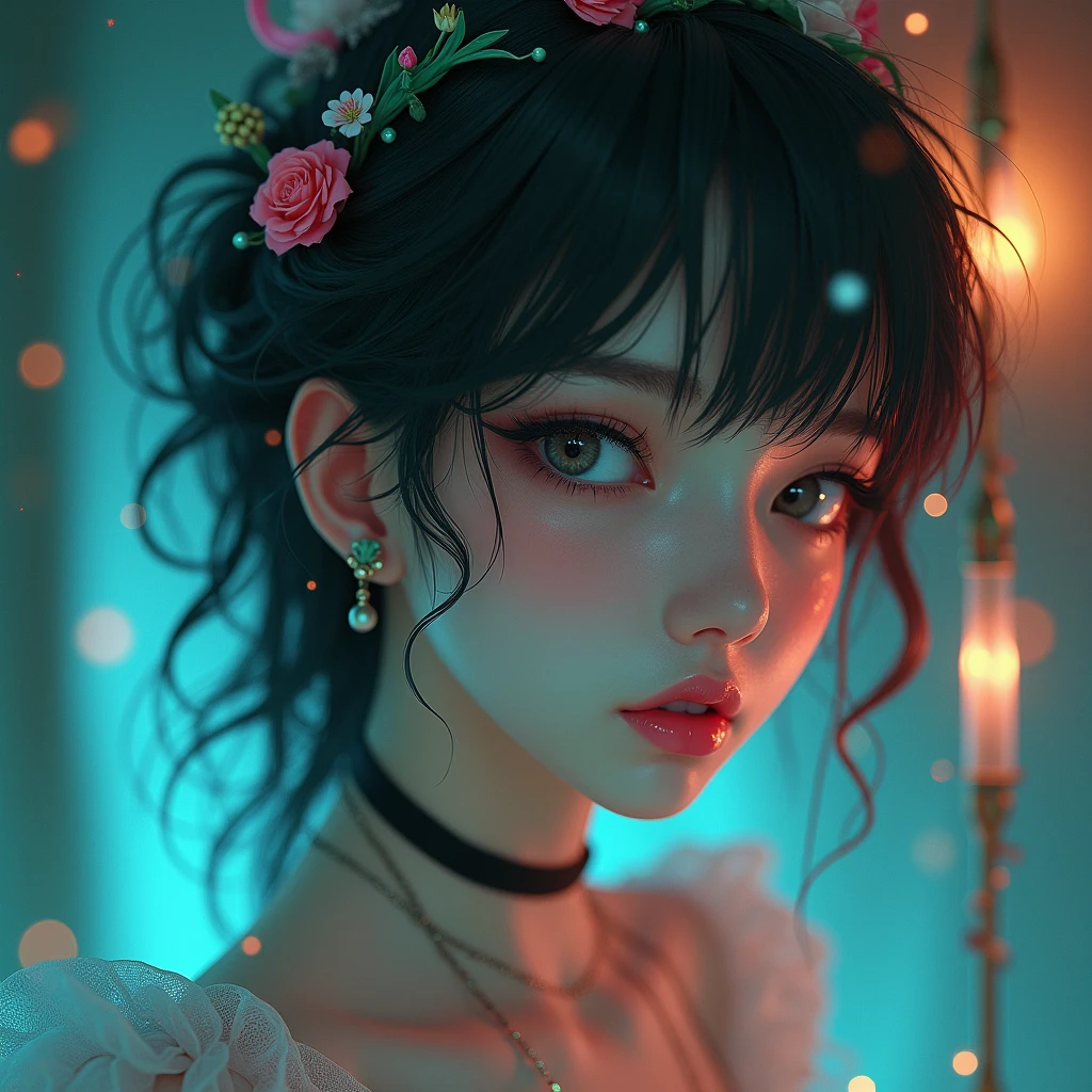 a young beautiful female keko kamen, detailed realistic portrait, beautiful detailed eyes, beautiful detailed lips, extremely detailed face and skin, longeyelashes, porcelain skin, anime style, surreal fantasy, dramatic lighting, cinematic, digital art, 8k, masterpiece, photorealistic, intricate details, vibrant colors, chiaroscuro lighting, ethereal, mystical