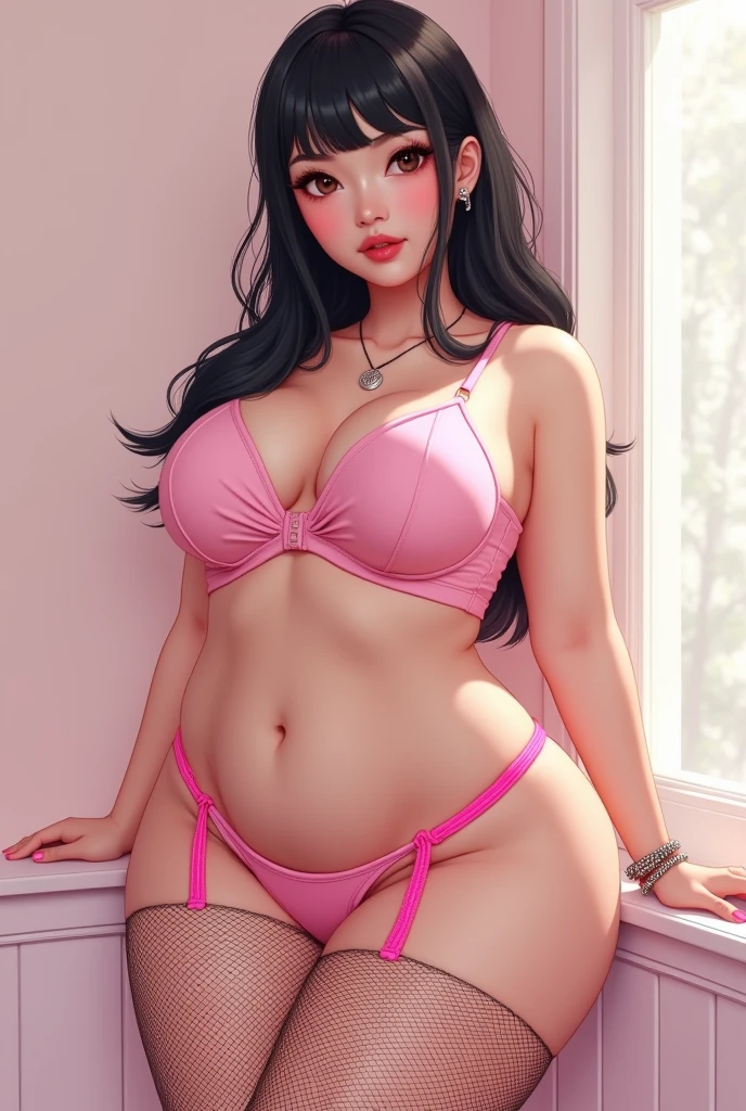 Here's the updated description:
The character is an Asian femboy with a distinctly feminine and curvy figure. He is also a sissy, which is reflected in his style and demeanor. He has thick, plump thighs and a prominent bubble butt, giving him an hourglass shape. Despite his feminine features, he is flat-chested, creating a striking contrast. His plump lips and long, fluttery eyelashes enhance his delicate, feminine appearance, while his shoulder-length, bushy hair with bangs partially covering his forehead adds a playful touch.
He's dressed in tight, snug booty shorts that emphasize his curves, paired with a pastel pink crop top that reveals his flat chest and midriff. Bright pink panty straps peek out from beneath his shorts, adding a flirty detail to his outfit. He completes his look with fishnet leggings that give an edgy vibe. The combination of pastel colors and edgy clothing highlights his unique style, capturing the essence of a femboy and sissy.
