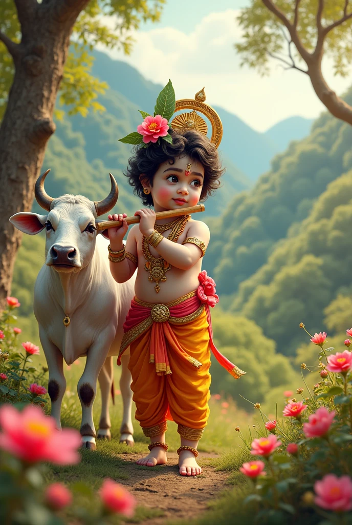 Krishna  Janmashtami with bansuri and cow baal rup
