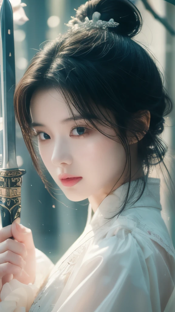 (RAW photos, best quality),(Practical, photo-Practical:1.3), masterpiece, Extremely delicate and beautiful, 极其detailed, CG, 樱flower,superior_Body,A girl,arms,Black Hair,sword,flowerびら,樱flower,Long hair,China costume,Vague,Hair Bun,Hair accessories,View your audience,holding sword,Long sleeve,single Hair Bun,flower, outdoor,最high quality,masterpiece,number,Very delicate and beautiful,CG,Unite,8k wallpaper,wonderful,detailed,masterpiece,Official Art,非常detailed CG Unite 8k wallpaper,Ridiculous,Large file size,非常detailed,high resolution,非常detailed,Beautiful and delicate girl,Practical,(masterpiece, 最high quality, high quality, high resolution, 非常detailed),