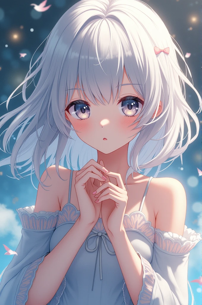 Girl with long white hair character from the anime majo no tabi tabi elaina
