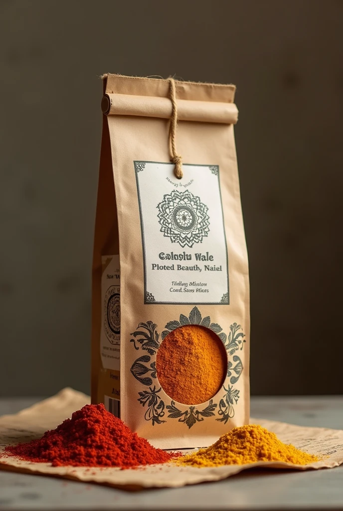 Generate a beautiful front and back packaging of an original spices manufacturing company, handmade looking, with named GOKUL WALE
