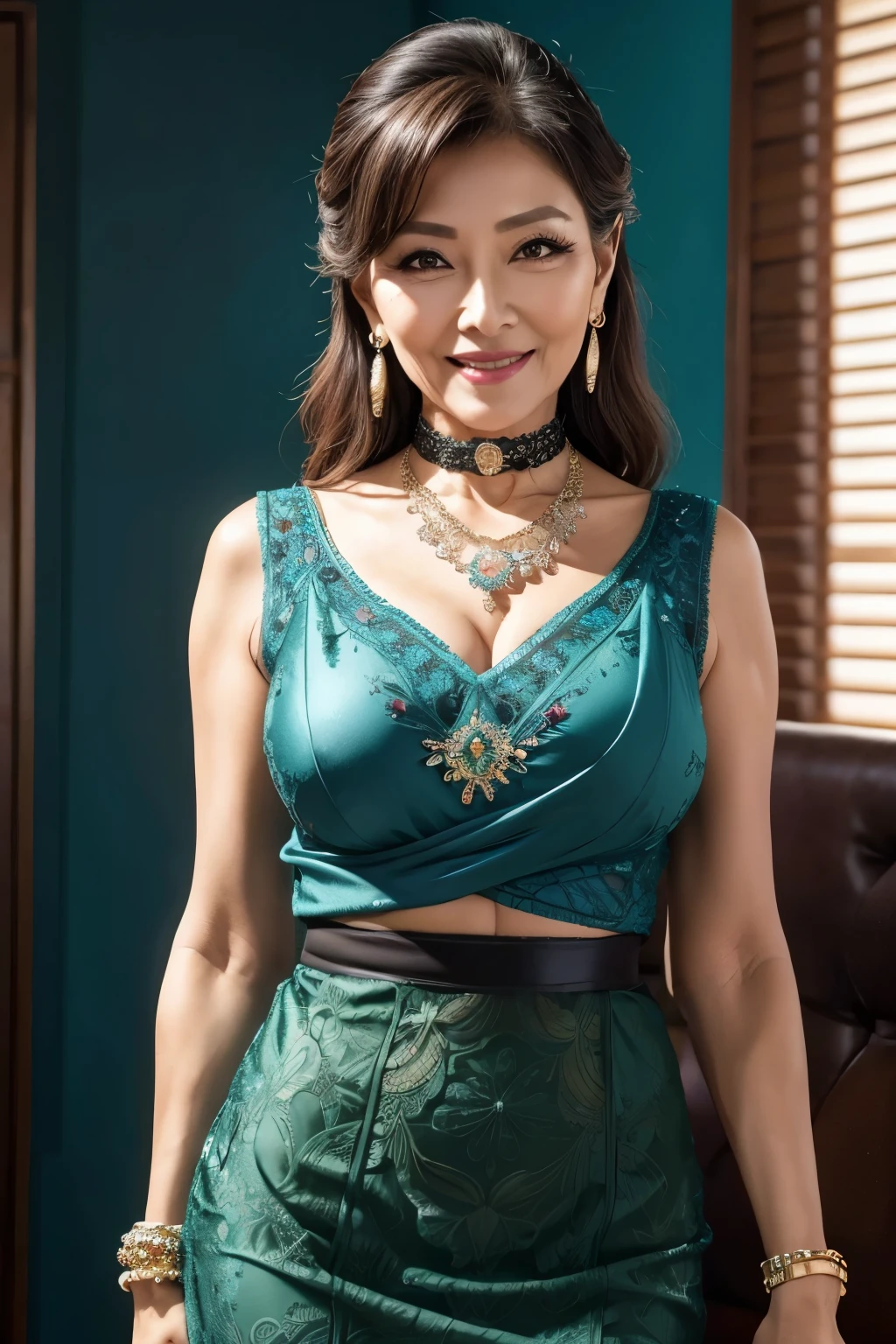 ７５ 　mom　milf　Korean, Lady　large earring　Big choker　navel piercing decoration　A bracelet　realisitic　Gorgeous Madame Beautiful Mature Woman　sexly　Smile　Gentle woman navel piercing　４K　High quality　Gorgeous Madame Beautiful Mature Woman