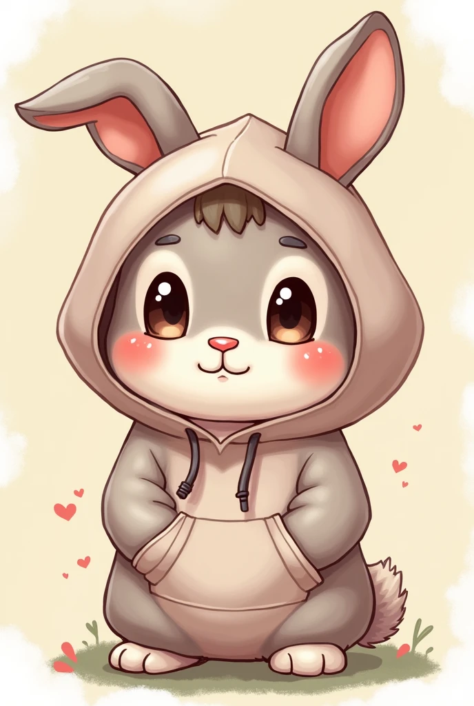A cute bunny hooded cartoon drawing