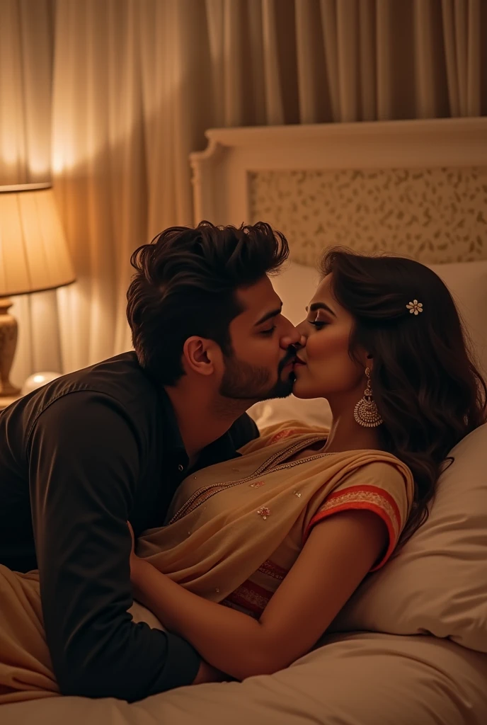 আপনি যদি ছবি বা ডিজাইন তৈরি করতে চান যেখানে দুইজন লিপ কিস করছে এবং উপরে "Shakib + Srity" লেখা থাকবে, তাহলে আপনি নিম্নলিখিত বিবরণ ব্যবহার করে ডিজাইন করতে পারেন:

1. **ব্যাকগ্রাউন্ড**: একটি বিছানার দৃশ্য, যেখানে একটি রোমান্টিক পরিবেশ তৈরি করা হয়েছে।

2. **চরিত্র**:
   - **ছেলে**: বিছানায় শুয়ে আছে এবং তার পরণে একটি ব্ল্যাক কালারের পাঞ্জাবি রয়েছে।
   - **মেয়ে**: ছেলের পাশে শুয়ে আছে এবং তার পরণে একটি সারি রয়েছে।

3. **অ্যাকশন**: ছেলে এবং মেয়ে একে অপরকে লিপ কিস এবং জরিয়ে চুমাচুম্মি করছে

4. **লেখা**: ডিজাইনের উপরের অংশে সুন্দর ও চোখে পড়ার মতো ফন্টে "Shakib + Srity" লেখা থাকবে।

এই বিবরণ অনুসারে ডিজাইন তৈরি করতে, আপনি গ্রাফিক ডিজাইন সফটওয়্যার বা ডিজাইনারের সহায়তা নিতে পারেন। **Canva**, **Adobe Spark**, বা **Fotor** এর মতো প্ল্যাটফর্মগুলি আপনাকে এই ধরনের ডিজাইন তৈরি করতে সাহায্য করতে পারে।