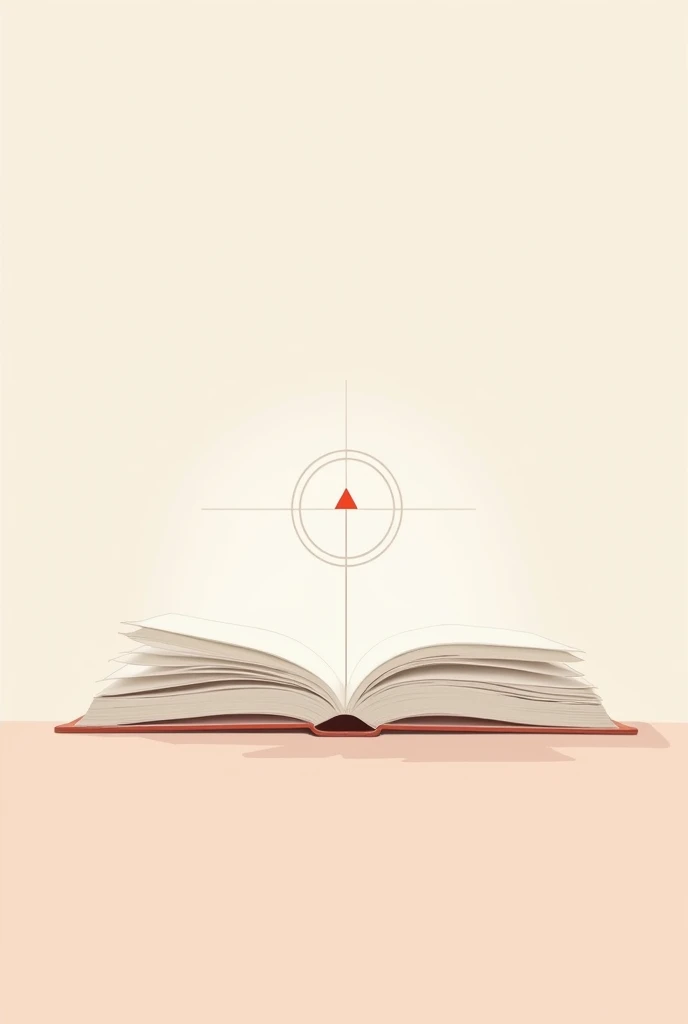 Minimalist illustration: An open book with blank pages, and a simple arrow target in the center. The background is a pastel color with fine lines. Symbolizing focus and purpose."
