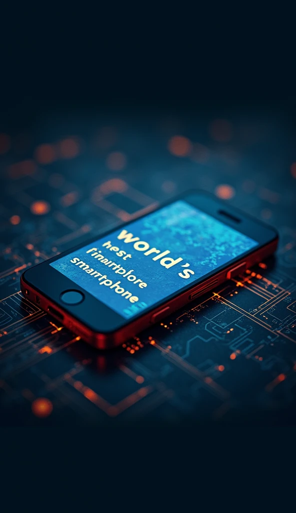 Design a clean and impactful text graphic that reads "The world’s first smartphone – IBM Simon, 1994." Use a modern, readable font with a subtle tech-themed background or overlay, such as a faint circuit board pattern or digital lines. Ensure the text is prominent and easily legible, possibly with a slight shadow or glow effect to make it stand out.