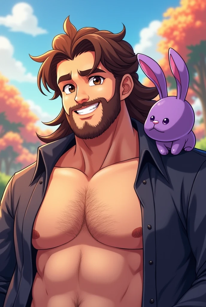 (there is a man with a beard and a blue shirt on his arm), ((RTX, Raytracing)),portrait of captain haddock, male art, Naked, nsfw version,((navy captain, beard, hairy belly, hairy torso, furry chest)),smile man, nsfw, ((Human, big penis, pubic hair,puffy nipples))