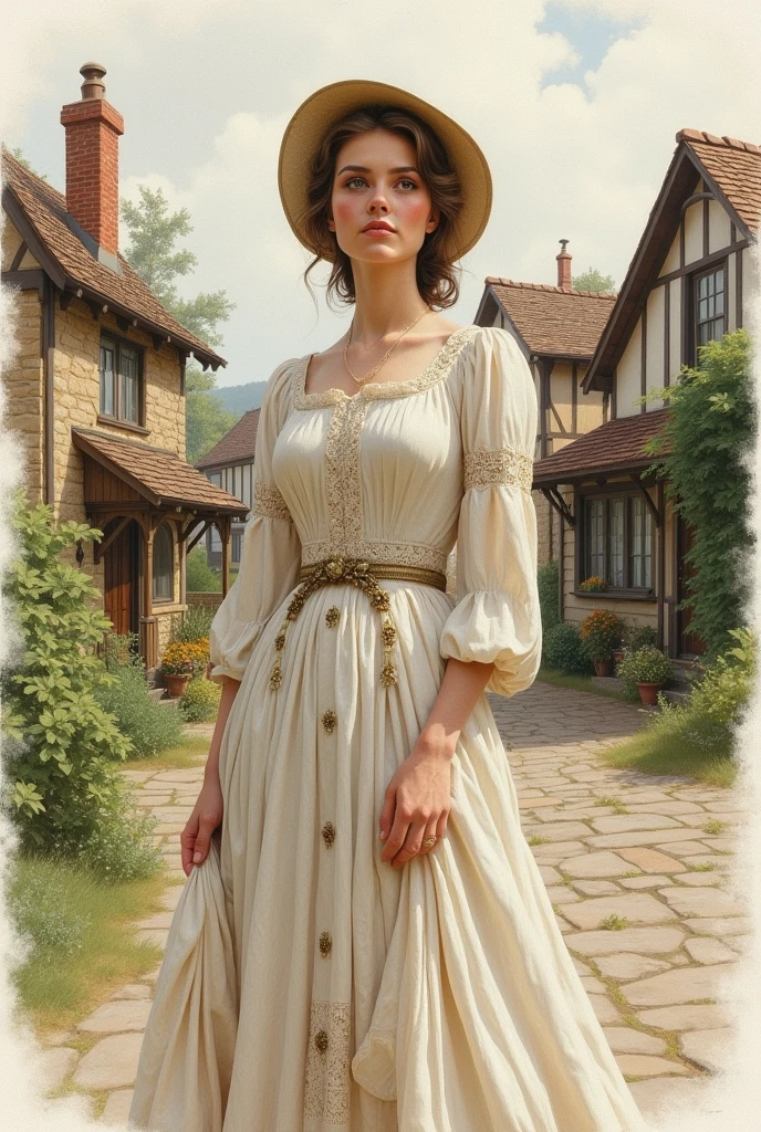 drawing of a victorian village woman
