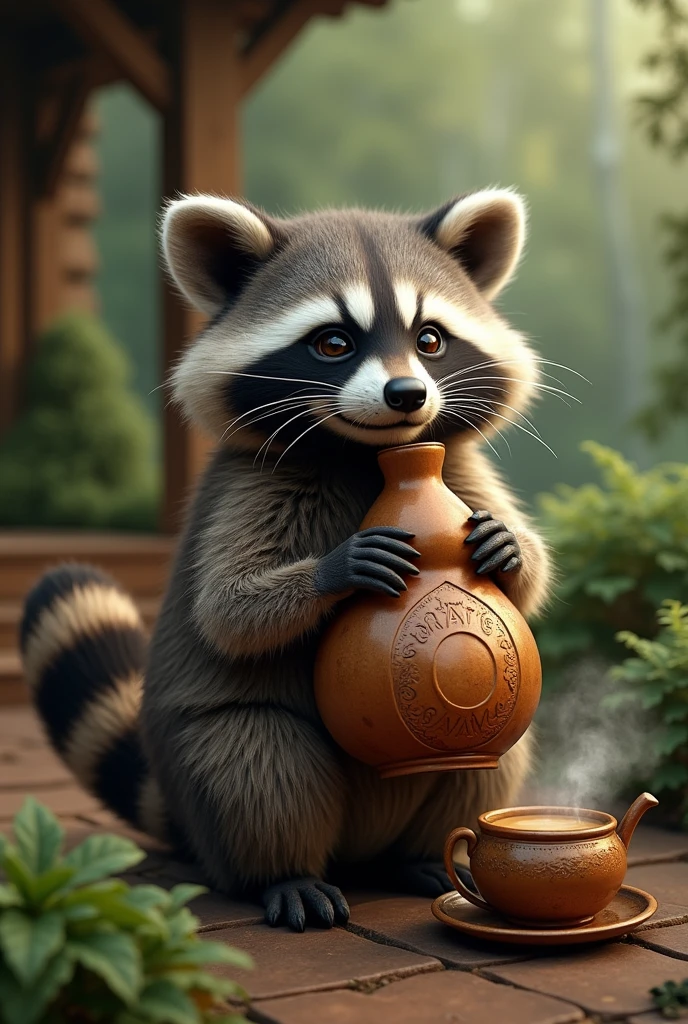 Raccoon drinking mate